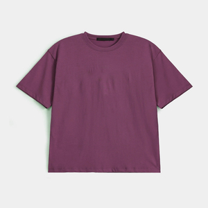 เสื้อยืดแขนสั้นผู้ชายสีม่วงทรงโอเวอร์ไซส์ คอกลม สไตล์ลำลอง ผ้าเจอร์ซีย์คอตตอน 100% สีพื้น ทรงปกติ - Product Image 1