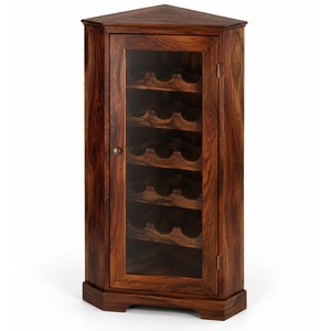 Armoire à vin d'angle traditionnelle en bois de Sheesham |   Meuble de rangement artisanal à un seul niveau pour salon - Vente en gros - Product Image 1