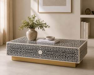 Table basse moderne en os incrusté, mobilier design, surface à motifs complexes, pièce d'appoint intérieure haut de gamme - Product Image 1