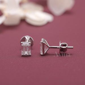 IGI Certified Lab Grown Diamond Emerald Cut Stud <b>Earrings</b> 14K White / Yellow & Rose Gold Solitaire Diamond <b>Earrings</b> - Product Image 2