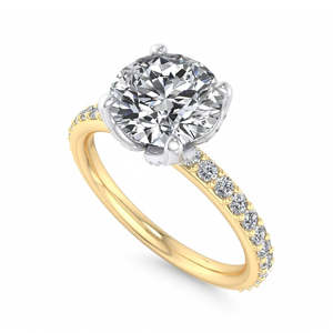 Bague de fiançailles en or avec diamant de laboratoire taille ronde, halo caché et pavé, solitaire, certifiée IGI - Product Image 4