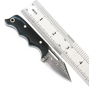 Cuchillo de cuello personalizado OEM de acero de Damasco de espiga completa con mango de hueso y funda de cuero, mini cuchillo colgante para supervivencia, camping y caza - Product Image 5