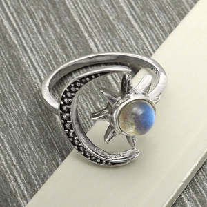 Sun And Moon Design Labradorite Gemstone <b>Ring</b> For Women Handmade Bohemian Jewelry <b>Crafted</b> From Solid 925 Sterling Silver - Product Image 1
