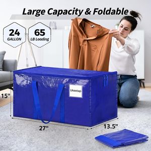 8 Pack Extra <b>Large</b> Heavy-Duty Moving Boxes Blue Storage <b>Bins</b> Reinforced Handles Heavy-Duty Zippers Multipurpose Storage Bags - Product Image 2