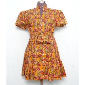 Nuevo Vestido Corto de Playa para Mujer, Hecho a Mano, con Estampado Floral, 100% Algodón Puro, Estilo Modesto para Fiesta, Primavera/Verano - Product Image 2