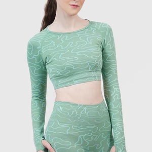Haut court de sport pour femme de haute qualité, col rond doux, manches longues, coupe ajustée, compression, sexy, pour la gym - Product Image 4
