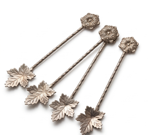 Agitateurs à cocktail en métal de style vintage avec motif feuille et dessus floral pour bar, outil élégant pour mélanger les boissons - Product Image 4