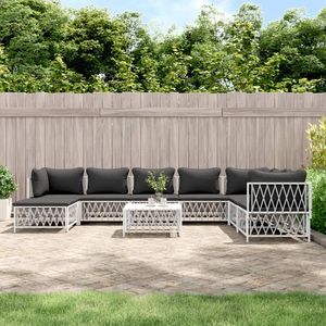 Ensemble de salon de jardin en tissu tissé blanc avec structure en acier thermolaqué et matériau Textilene durable - Product Image 1