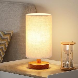 Lampe de table LED nordique moderne avec base en bois et abat-jour en tissu, lumière de chevet à lueur chaude pour chambre à coucher, bureau ou table d'étude - Product Image 4