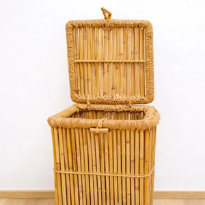 Handmade Bamboo Laundry <b>Hamper</b> Tall Rattan Clothes Storage with Lid Eco Friendly Woven <b>Basket</b> OEM Supplier Vietnam - Product Image 1