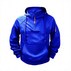Sweat-shirt à capuche pour homme, fermeture éclair quart de tour, couleur unie, polaire, décontracté, coupe ample, respirant, imperméable, coupe-vent, polyester/coton - Product Image 6
