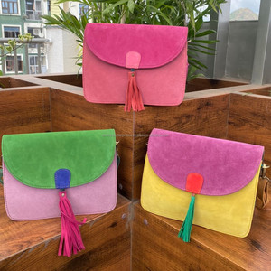 Vente chaude sac à bandoulière en cuir suédé coloré fabriqué à la main pour les sacs à main à pampilles en cuir recyclé durable pour femmes - Product Image 4