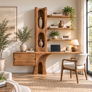 Escritorio de Madera Contemporáneo para Montar en la Pared con Estantes en Forma de Árbol y Cajón para Oficina en Casa - Product Image 6