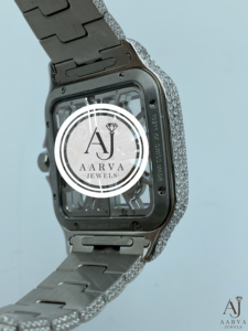 Montre mécanique carrée sertie de diamants AARVA JEWELS, 40 mm, acier inoxydable, analogique, fermoir déployant, luxe, unisexe - Product Image 3