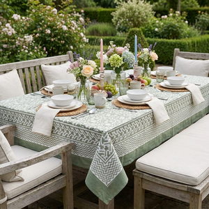 Handcrafted Block Printed 100% Cotton Tablecloth Sustainable Elegant Wedding <b>Dining</b> Premium Quality <b>Table</b> <b>Cover</b> Home Decor - Product Image 5