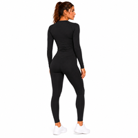 Ensemble de sport côtelé léger de haute qualité pour femme – Legging de yoga couleur unie et T-shirt de course confortable à compression frontale pour la gym