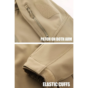 Veste Softshell Kaki Homme Col Montant Fermeture Éclair Coupe-Vent Vêtement d'Extérieur Coupe Droite Automne Couleur Unie avec Détails Patchwork - Product Image 5