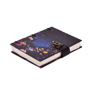 A5 Night Sky Floral Notebook 200 Pages Cardboard Cover | Journal Antique Metal <b>Lock</b> Starry Theme Diary Gift Bulk OEM Supplier - Product Image 1