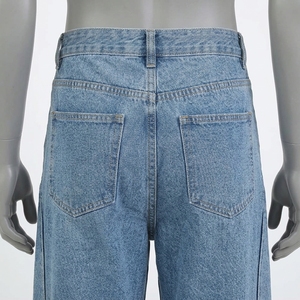 Men's High Waist Wide Leg Distressed Denim <b>Jeans</b> With Ripped Detail And Front Logo <b>Punk</b> Style Autumn Wear - Product Image 4