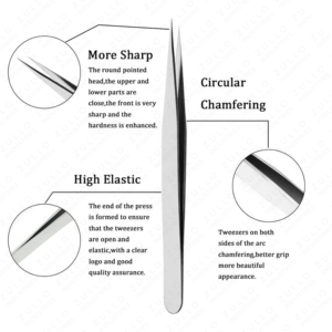 Silver Stainless Steel Angled Volume Eyelash Tweezers Set 5 PCS Pointed Tip Extension <b>Tools</b> with PU Leather Case - Product Image 2