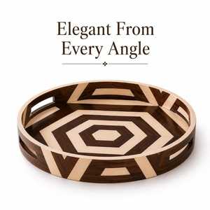Premium Bone Inlay Round Organizer <b>Tray</b> with Elegant Geometric Inlay Pattern for Jewelry, <b>Perfume</b>, Candles & Bathroom Essentials - Product Image 3