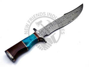 Cuchillo Bowie de Acero de Damasco Hecho a Mano con Mango de Madera de Nogal y Hueso de Color, Hoja Ambidestra de 10 Pulgadas - Cuchillo de Supervivencia y Caza para Camping - Product Image 5