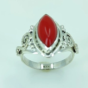 Anillo Coral Marquise de Plata de Ley 925, Joyería Clásica Hecha a Mano con Piedras Preciosas, Engaste de Bisel, 5 Gramos, Unisex, Uso Diario - Product Image 5