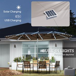 Ombrellone da Patio Extra Large 15ft a Doppia Faccia con Luci Solari e Protezione UPF50+ con Manovella Grigio Scuro - Product Image 5