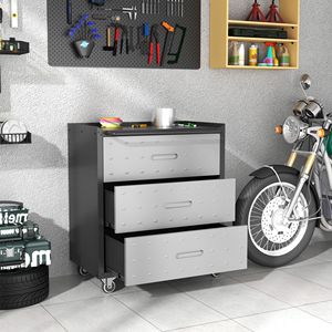 Armoire de rangement métallique robuste à 3 tiroirs avec roulettes, noir/gris, pour la maison, le bureau ou le garage – Solutions d'organisation - Product Image 6