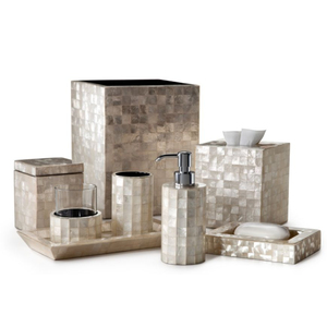 Ensemble d'accessoires de salle de bain modernes en argent avec distributeur de savon en métal facile à nettoyer et anti-poussière, boîte à mouchoirs, gobelet et décoration de vanité - Product Image 2