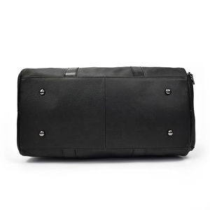 Bolsa de lona de piel auténtica unisex al por mayor, con cremallera, impermeable, para zapatillas de gimnasio, compartimento, logotipo personalizable para deporte físico - Product Image 4