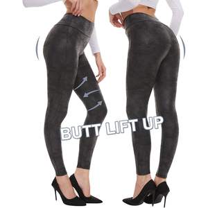 2025 femmes taille haute Stretch Faux cuir Leggings contrôle du ventre en cuir Sexy pantalon Yoga taille-taille unique - Product Image 3