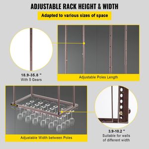 Porte-verre à vin mural cuivré à hauteur réglable de 23.6x13.8 pouces Armoire à vin suspendue de 18.9 à 35.8 pouces pour bar café - Product Image 4