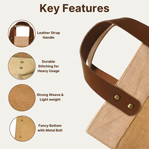 Bolsa de Yute Ecológica Premium para Licores con Asas de Cuero para Venta al por Menor y Empaque de Regalos - Product Image 3