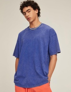 T-shirt gris oversize en coton à manches courtes et col rond, style streetwear décontracté, coupe jersey délavée, couleur unie pour homme - Product Image 3
