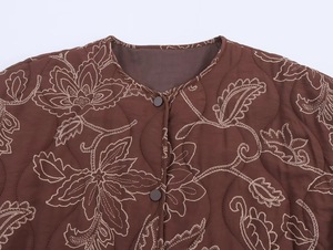 Veste matelassée florale marron pour homme et femme, manches longues, style automne, broderie à la main - Product Image 2