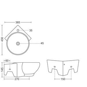Luxury rectangular ceramic wall hung washbasin 455x330x185mm half column pedestal floating bathroom sink sleek finish - Product Image 4