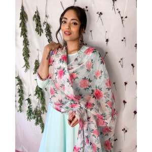 Ensemble de costume en coton respirant bleu océan pour femmes avec dupatta fleuri taille XS - Product Image 1