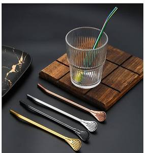 Ensemble de 4 cuillères à glace en métal modernes, accessoires de bar à cocktails réutilisables, or, argent, or rose, noir - Product Image 1