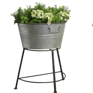 Jardinière demi-rond en métal galvanisé style ferme avec support, bac à plantes de jardin, jardinière extérieure, décoration vintage pour la maison - Product Image 1