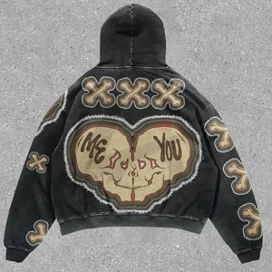 Sudadera con capucha negra de moda, estilo crop, con estampado de calavera gótica y lavado ácido, unisex, de manga larga, estilo vintage, para streetwear. - Product Image 5