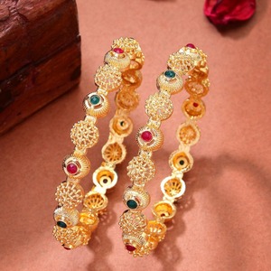 Traditional Handcrafted Floral Pattern Gold Finish Metal Craft Bangles <b>Set</b> Classic Ethnic <b>Bracelet</b> Jewelry for Women - Product Image 6