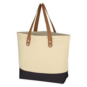 Sac fourre-tout en toile bicolore avec poignées en cuir, soufflet renforcé, personnalisable, extra large, vente en gros, promotionnel, pour boutiques et entreprises - Product Image 2