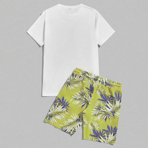 Camiseta de Cuello Redondo de Algodón Tejido Transpirable con Estampado Tropical Verde, Talla Grande, Estilo Vintage, Lavado Ácido, para Hombre - Product Image 2