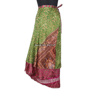 New Designer Silk Knee Length <b>Wrap</b> Around <b>Skirt</b> Rajasthani Multi-layer Saree Art Silk Long <b>Wrap</b> Indian Reversible Latest Design - Product Image 5
