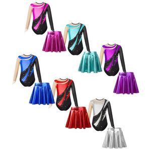 Traje de Danza Latina para Niñas de 6 a 14 Años, Leotardo de Gimnasia con Falda Metálica para Danza, Patinaje Artístico y Entrenamiento - Product Image 1