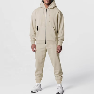 Ensemble de jogging pour homme de haute qualité, 100 % polyester, coupe ample, fermeture éclair intégrale, doublure polaire, sweat à capuche uni et pantalon de jogging. - Product Image 2