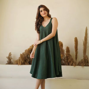 <b>Womens</b> Solid Orange Off-the-Shoulder 3/4 Sleeve Maxi Bohemian Casual Organic Cotton Breathable Eco-Friendly Summer <b>Dress</b> - Product Image 1