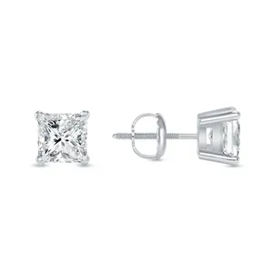 ต่างหูเพชรแท้ทรงเจ้าหญิง 2 กะรัต สำหรับผู้หญิง ทองคำขาว 14K - Product Image 3
