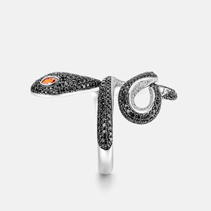 Snake Shape Moissanite <b>Cocktail</b> <b>Ring</b> 925 Silver Black Rhodium Pave Setting Unisex Luxury Animal Design - Product Image 2